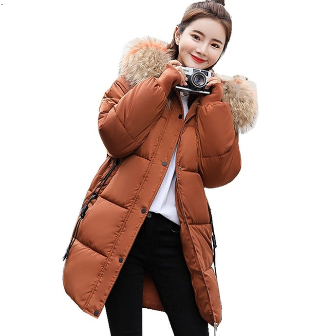 Women's blouse thickening winter new large fur collar Slim female cotton coat long casual down jacket cotton coat girl