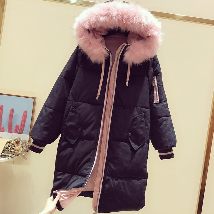 Zipper with velvet cotton clothing women's long section thickening jacket winter cotton coat female new special offer girl top