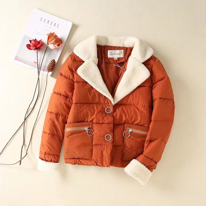 The new winter cotton-padded jacket coat lambs wool lapel warm cotton-padded clothes top