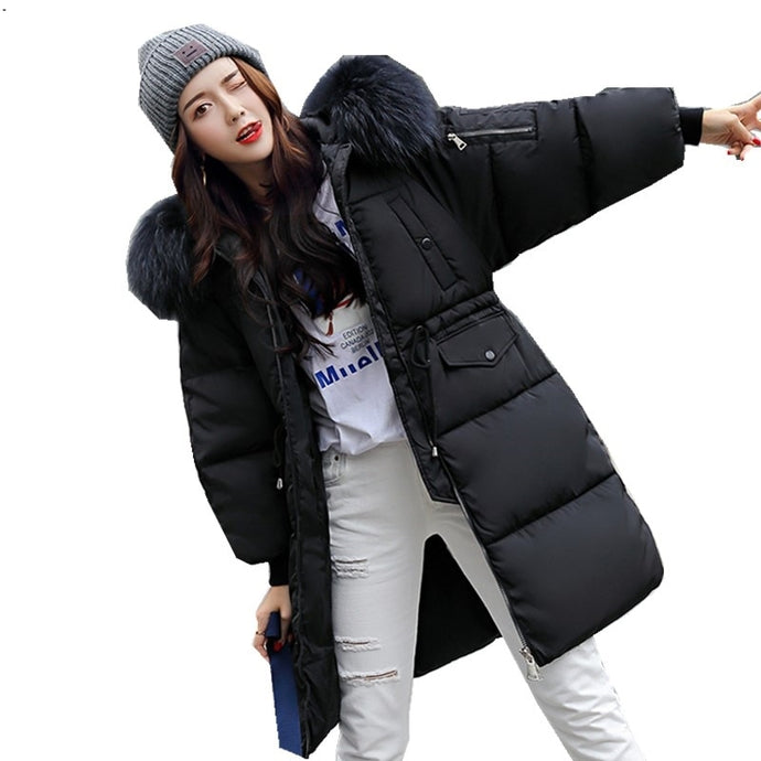 Women's cotton coat long section thick size 2018 new down cotton padded fur collar cold jacket girls tops