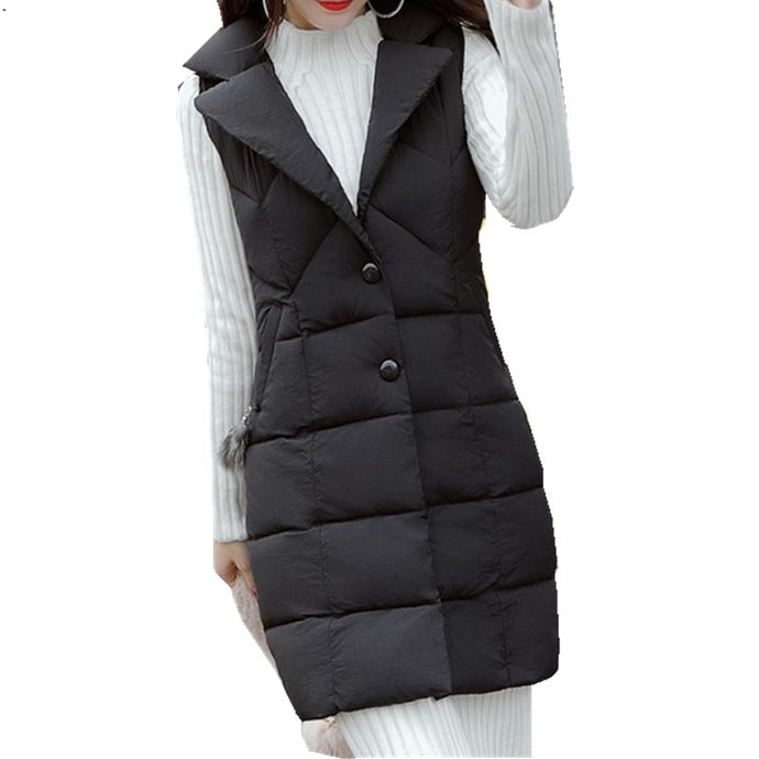Wearing a vest 2018 new TOP COAT collar cotton vest female long section capless down cotton warm vest slim jacket